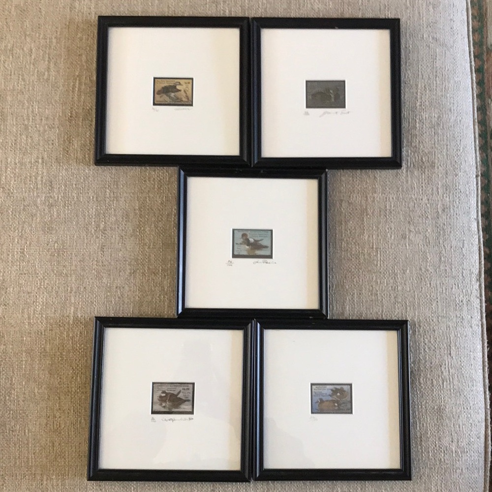 Set of 5 Migratory Waterfowl Stamps, 1985-1990, Signed and Numbered 36/100.